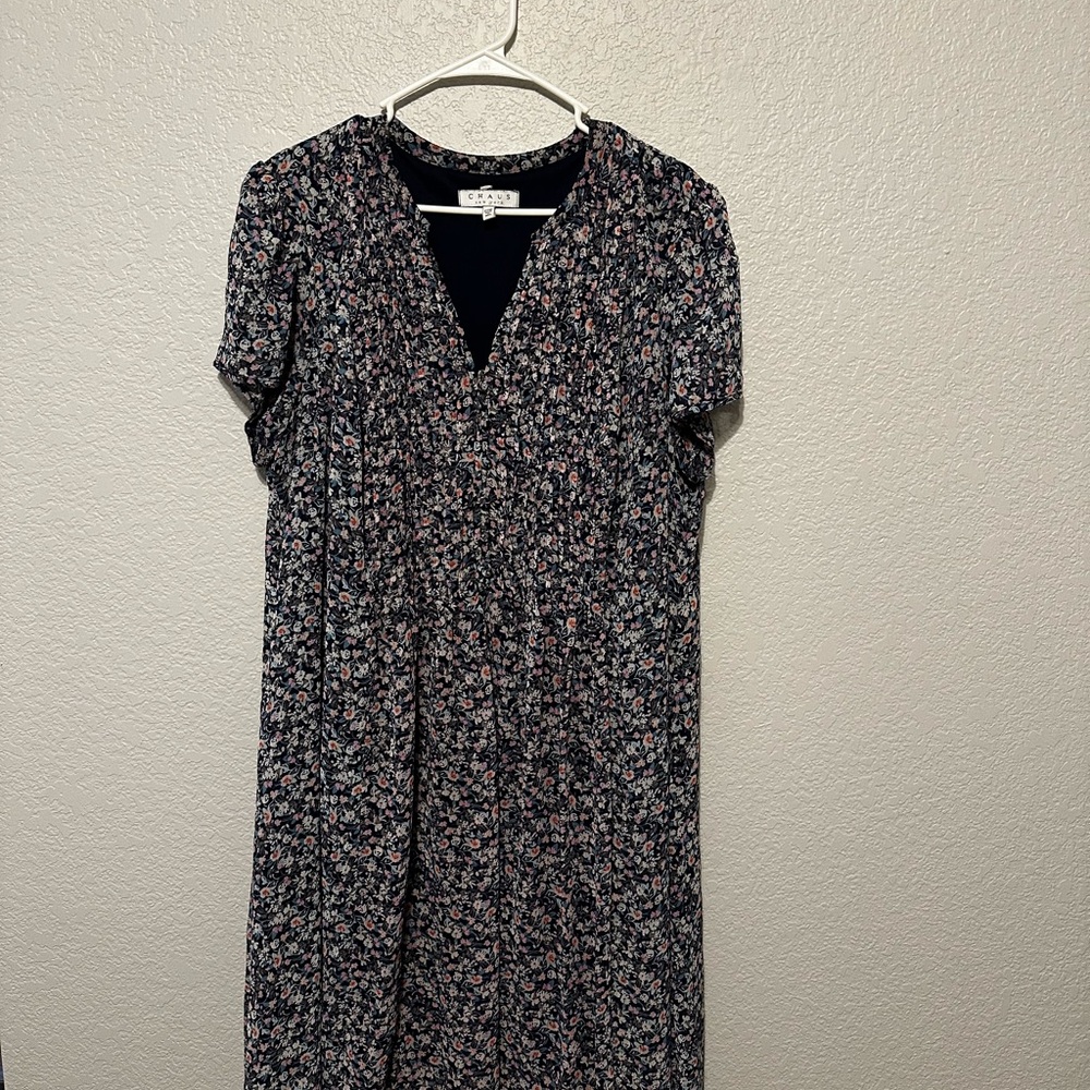 Chaus Navy and Pink Floral Midi Dress